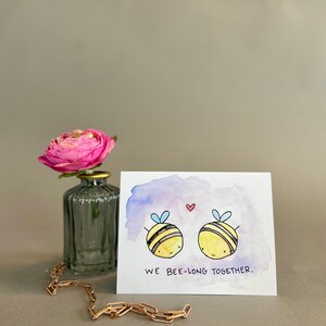 Punny Love Karte - We Bee-Long Together - Original Aquarell Blanko Karte