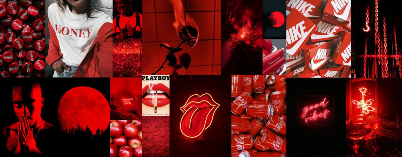 Red Aesthetic Wall Collage Kit 60 Pcs Printable Reddish Bougee Collage ...