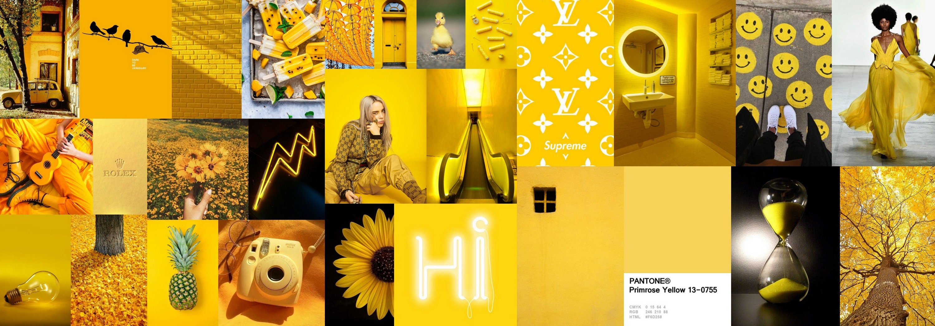 Yellow Aesthetic Wall Collage Kit 100pcs Printable Mellow Yellow to ...