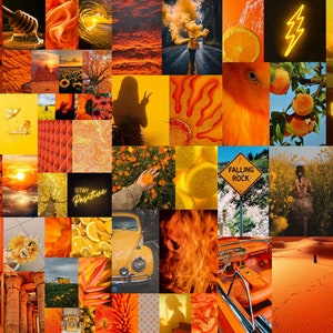 Yellow and Orange Aesthetic wall collage kit 75 pcs printable wall collage