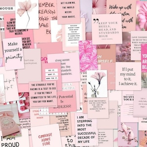 Pink quotes Aesthetic wall collage kit 75 pcs printable pinky fun cute quotes to print