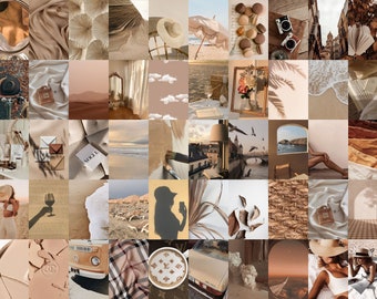 Bougee Beige Aesthetic wall collage kit 50 pcs printable creamy beige classy color