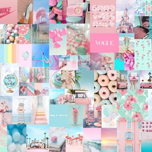 Blue pink Aesthetic wall collage kit 100+ pcs printable bluish and pinky shades