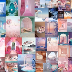 Dreamy Aesthetic surrealist decor wall collage kit 60 pcs printable surrealistic decor