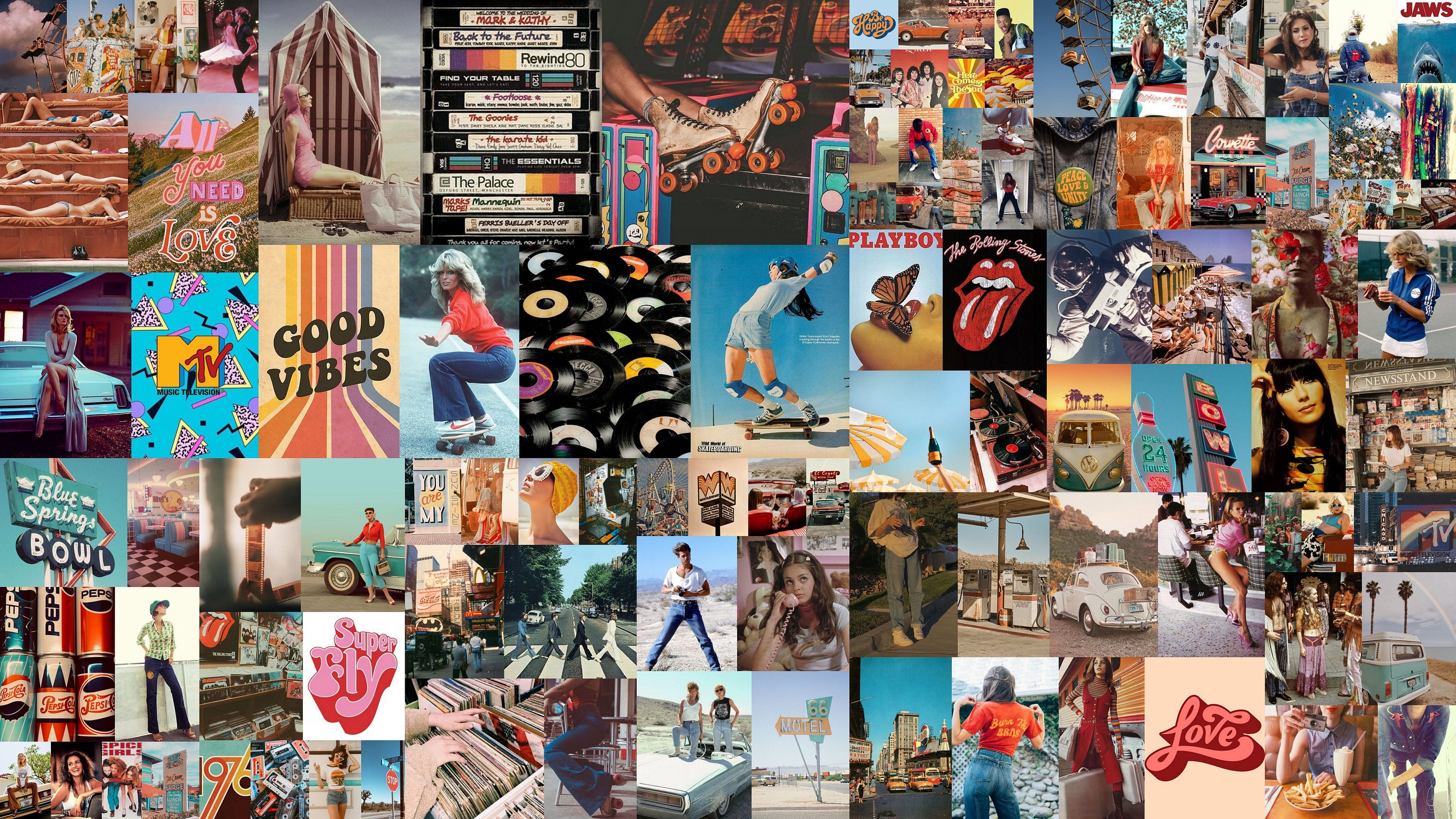 Retro Vintage Collage Aesthetic Wall Collage Kit 110 Pieces Hippie