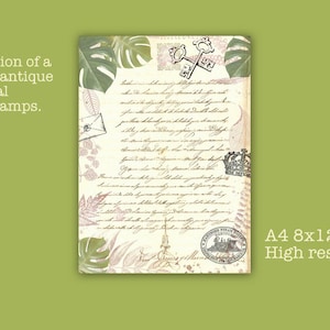Botanic junk journal page feuilles tropicales et timbres minable chic Téléchargement numérique