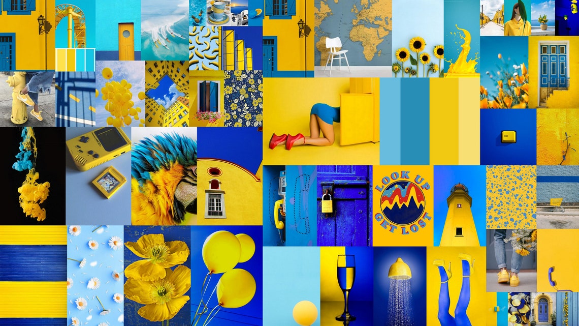 Blue Yellow Aesthetic Wall Collage Kit