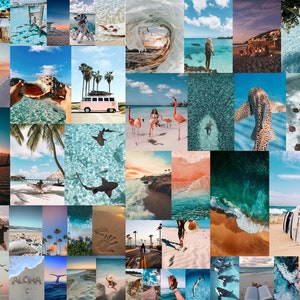 Beach Aesthetic wall collage kit 70+pcs printable beachy bougee collage