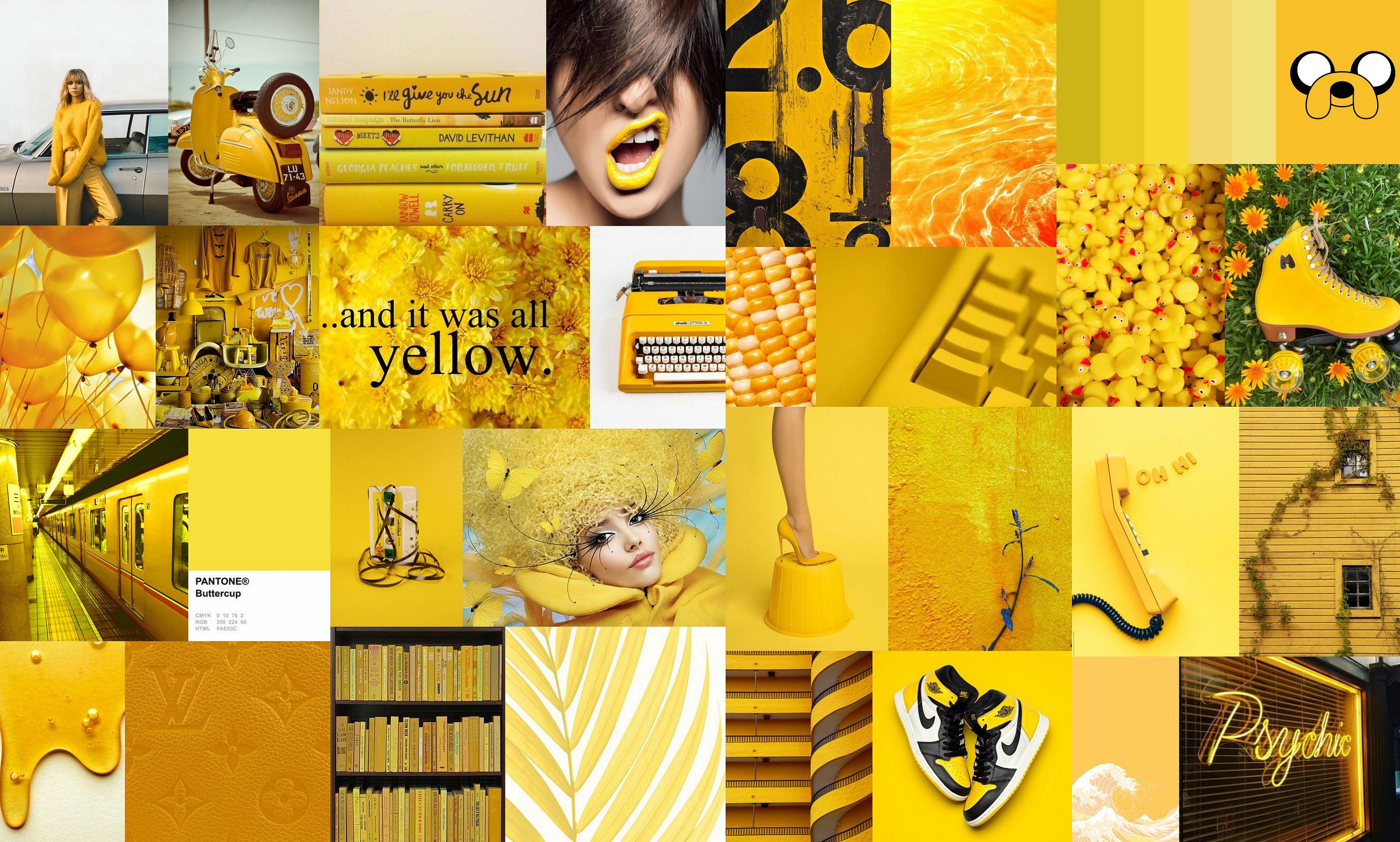 Yellow Aesthetic Wall Collage Kit 100pcs Printable Mellow Yellow to ...