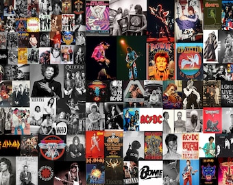 Kit de collage de pared estético de música rock para imprimir (100 piezas)