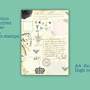 Junk Journal Seite 1800 ( Achtzehn hundert) Antikes handgeschriebenes Papier mit verschiedenen ästhetischen Stempeln shabby chic Printable