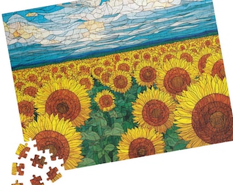 Zonnebloemveldpuzzel | Legpuzzel glas-in-lood zonnebloemen, mozaïek zonnebloemen kunst, puzzel van 1000 stukjes