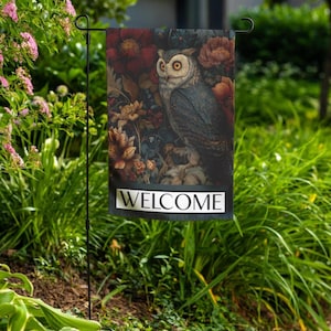 Elegant Owl Garden Flag, Floral Home Decor, Outdoor Decoration, Seasonal Yard Banner, Unique Gift for Owl Lovers