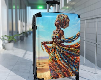 African Queen Illustration Suitcase | Colorful Tribal Pattern Luggage