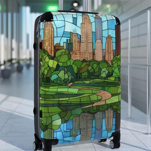 Stained Glass Mosaic Suitcase - New York City Luggage- New York City Suitcase - Colorful Suitcase - Central Park - New York City