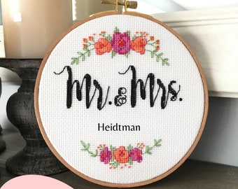 Mr & Mrs Personalized Wedding Record Completed Cross Stitch, Wedding Gift, Marriage Gift, Anniversary Gift, Bride Gift, Fiber Arts