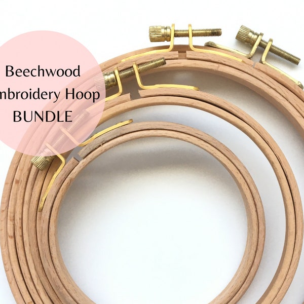 Beechwood Embroidery Hoop BUNDLE 4”/5”/6”/7”, Wood Embroidery Hoop with Brass Colored Hardware, Cross Stitch Hoop, Embroidery Hoop Frame
