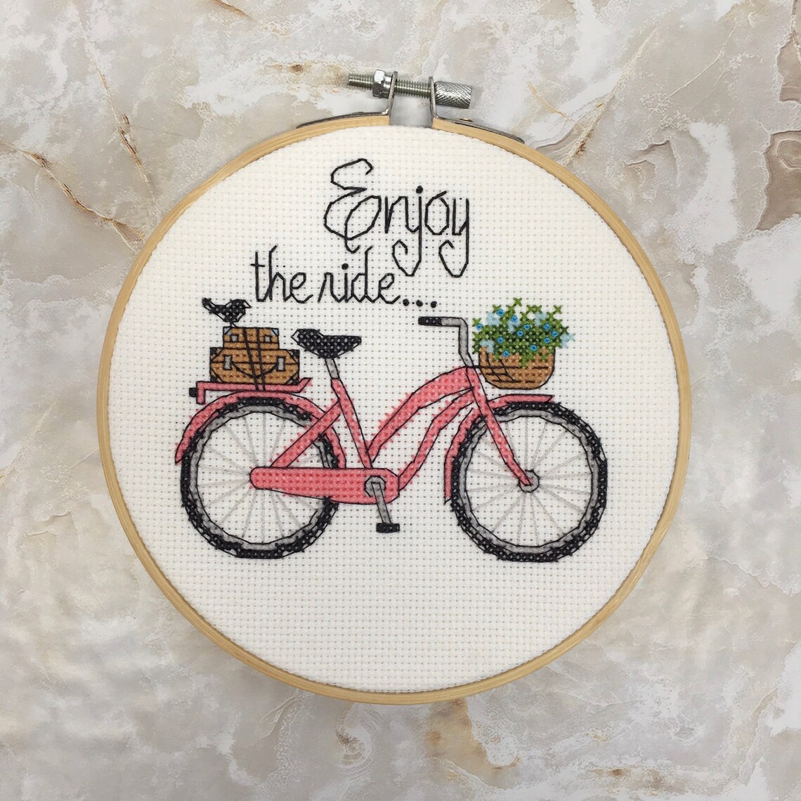 Enjoy the Ride Completed Cross Stitch Bicycle Art Wall Art Etsy