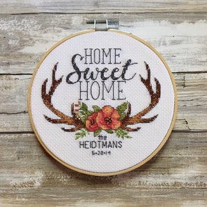 Home Sweet Home Personalized Completed Cross Stitch, Wedding Gift, Marriage Gift, Anniversary Gift, Bride Gift, Home Décor, Wall Décor