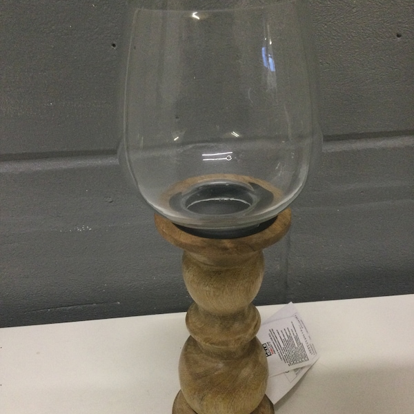 Wooden Freestanding Candle Holder with Glass Shade