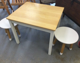 Child's Small Ikea Table and Two Matching Stools