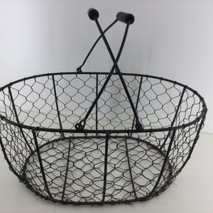 Black Metal Chicken Wire Effect Oval Basket with Handles