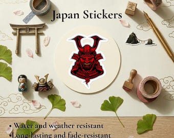 Samurai Helmet Sticker – Japanese Warrior Decal, Durable Vinyl Art