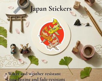 Koi Fish Circle Sticker • Japanese Koi Art, Red Vinyl Decal (Waterproof)