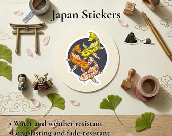 Koi Fish Sticker • Japanese Circle Art, Dark Vinyl (Waterproof)