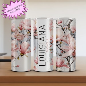 Louisiana Magnolia 20oz Tumbler Sublimation Design, Instant Digital Download PNG, 20oz Skinny Tumbler Art, Tumbler Wrap, Commercial Use