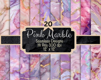 Chic Pink Marble Digital Paper Pack, Seamless Patterns, High Res, Scrapbooking, 12x12, Craft Design Use For Invitations, Cards And More