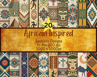 African Seamless Digital Paper, PNG, Scrapbooking, Commercial Use, Instant Download, Tribal Pattern, Boho, Art Deco, 5000x5000 px, 300 DPI
