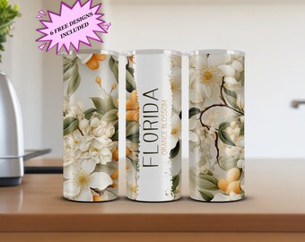 Florida Orange Blossom 20oz Tumbler Sublimation Design, Instant Digital Download PNG, 20oz Skinny Tumbler Art, Tumbler Wrap, Commercial Use