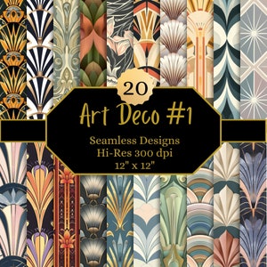 Art Deco Digital Paper Pack, Seamless Pattern Designs, 12x12 Scrapbooking, Commercial Use, 300dpi JPG Download, Vintage Backgrounds