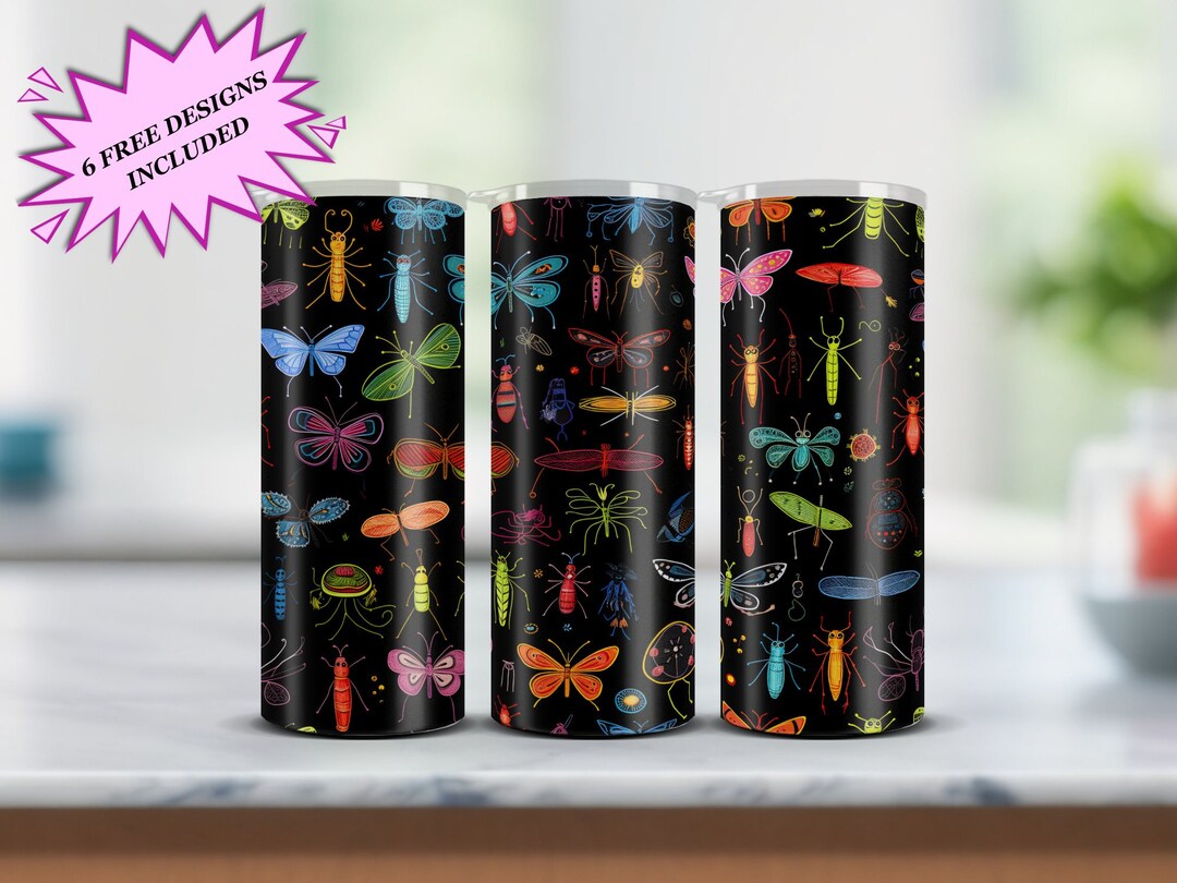 Chalkboard Bugs and Insects 20oz Tumbler Sublimation Design, Instant