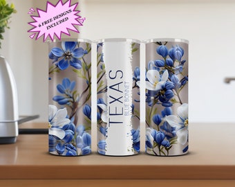 Texas Blue Bonnet 20oz Tumbler Sublimation Design, Instant Digital Download PNG, 20oz Skinny Tumbler Art, Tumbler Wrap, Commercial Use