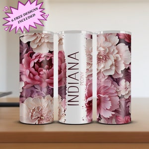 Indiana Peony 20oz Tumbler Sublimation Design, Instant Digital Download PNG, 20oz Skinny Tumbler Art, Tumbler Wrap, Commercial Use