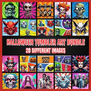 Halloween Cartoon Art 20oz Tumbler Sublimation Design Bundle, Téléchargement numérique instantané PNG, 20oz Skinny Tumbler Wrap Art, Usage commercial