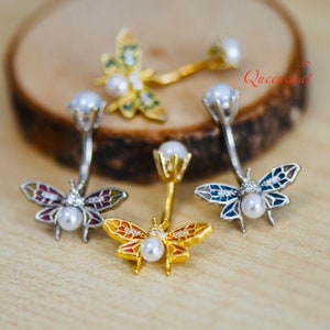 4G 316L Surgical Steel Dragonfly & Butterfly Belly Bar with Pearl