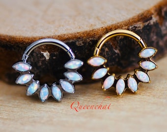 16G 316L S/S Eight Opal Petal Hinged Segment Ring Septum Ring Nose Ring