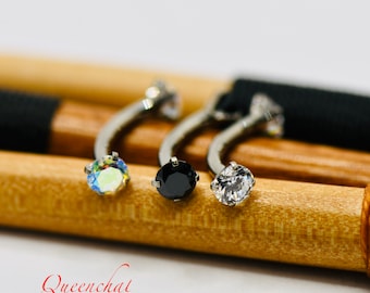 14G G23 Titanium Dainty Crystal Belly Bar Rook Piercing Curve Barbell Eyebrow Bar Internally Threaded Bridge Bar