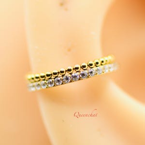 16G 316L S/S Beaded and CZ Hinged Segment Ring Conch Ring, Lobe Ring 10mm Gold, Silver Clicker Ring