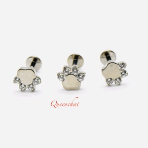 G23 Titanium 16G Internally Threaded Pet Paw Animal Love Labret Piercing Stud Earring, Medusa Piercing