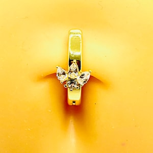 14G Minimalist Clicker Ring With Three Petals Gem Flower, Clicker Navel Ring, Belly button Clicker 10mm Belly Bar