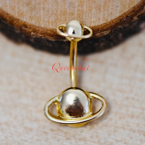 316L Surgical Steel 14G Golden Galaxy Belly Bar, Navel Ring Belly Piercing Jewellery Gold Navel Ring