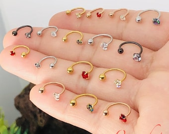 20G (0.8mm) Jewelled Horse Shoe Barbell, Septum Ring, Captive ring, discreet septum, Septum, Horseshoe septum Curved Barbell