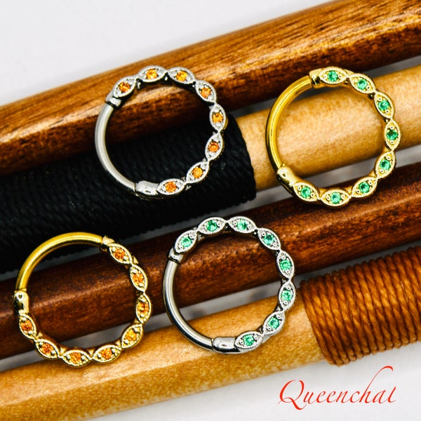 16G 316L Surgical Steel Green CZ & Orange CZ Pave Septum Ring Cartilage Piercing Earring CZ Pave Gold Silve Clicker Ring