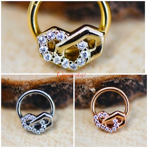 16G 316L Surgical Steel CZ Geometric Design Septum Segment Cartilage Piercing Earring Gold Silver Clicker Daith Ring Earring