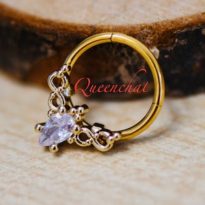 16G 316L Surgical Steel Silver CZ & Twist Design Septum Ring Cartilage Piercing Hinged Segment Ring 8mm, 10mm