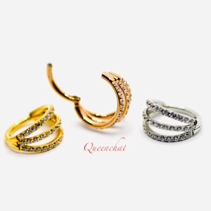 16G 316L S/S Three Layers Micro Pave Hinged Segment Ring Septum Ring Nose Ring